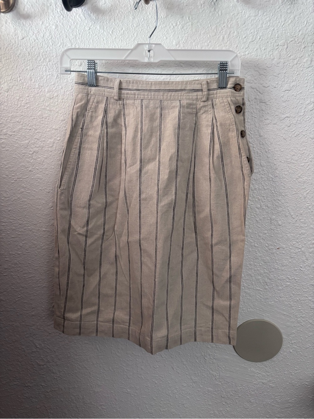 Vintage CHAUS women’s Linen Cotton Stripe Midi Skirt 8 Preppy Old Money Chic
